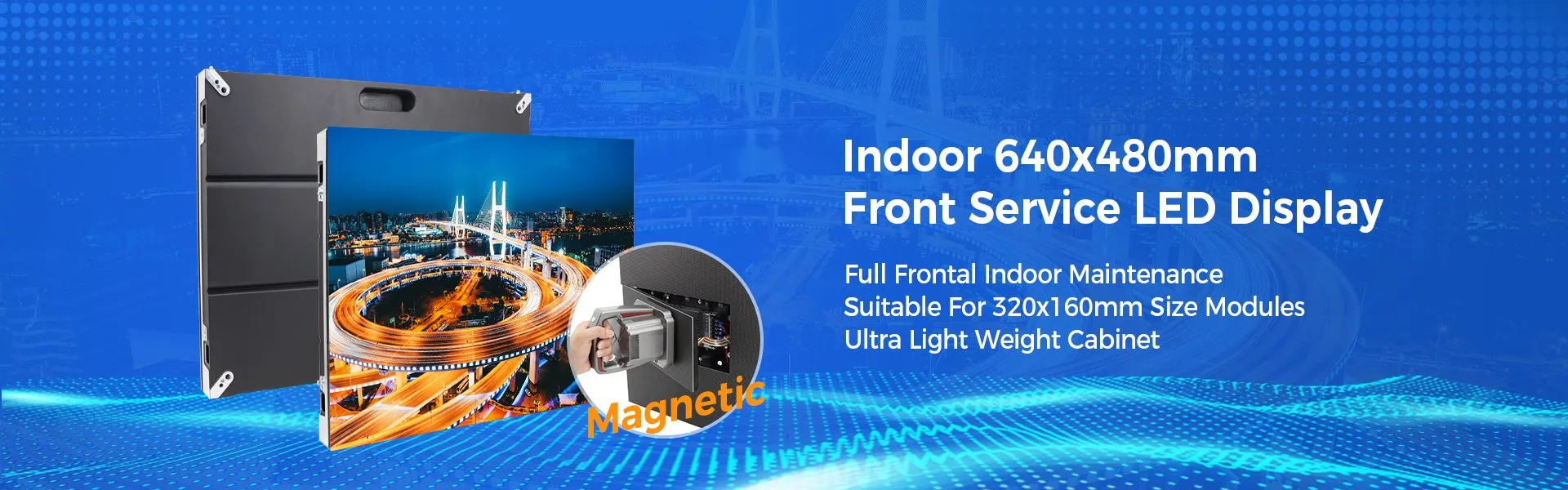 GOB P1.25 P1.53 P1.66 P1.86 P2 P2.5 Interior 640 × 480 Panel de pantalla LED HD de servicio frontal magnético fundido a presión