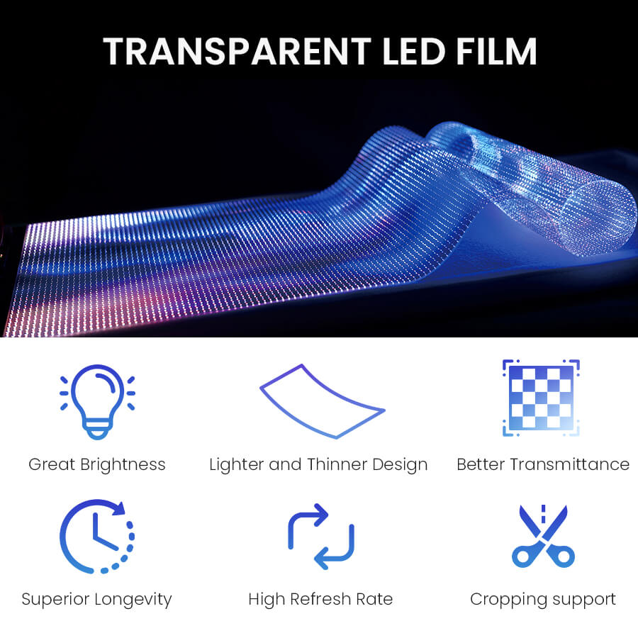 flexible transparent led film screen for glass